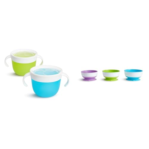 Munchkin Snack Catcher Toddler Cups 2 Pack BlueGreen Suction Bowls 3 Pack