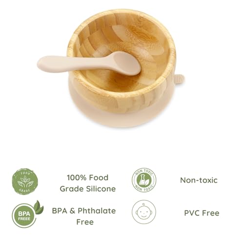 PandaEar Bamboo Suction Bowl with Silicone Spoons