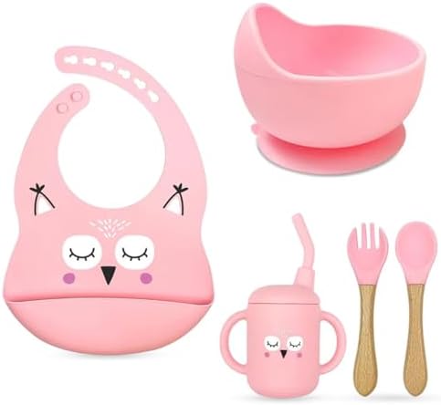 ZYLOSTORE Silicone Baby Feeding Set with Plates and Utensils PINK