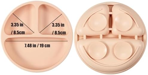 PandaEar 3 Pack Toddler Plates with Spoons - PinkBrownBrick Red 1