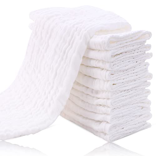 Cute Castle 12 Pack Muslin Burp Cloths - 20x10 White