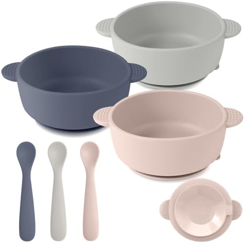 Eascrozn Silicone Baby Feeding Set 3 Bowls 3 Spoons