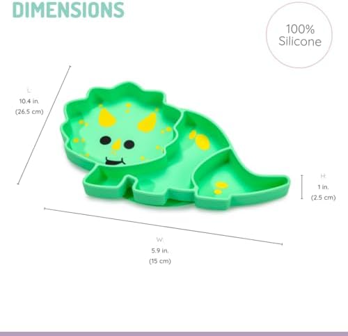 Melii Divided Silicone Suction Plate for Babies - Dinosaur 100 BPA Free