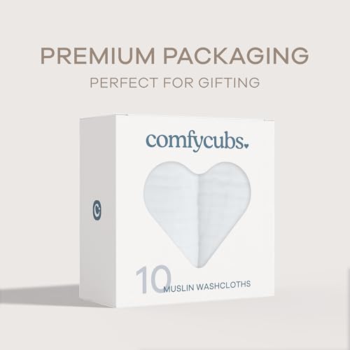 Comfy Cubs Muslin Washcloths 10 Pack - Soft 6-Layer for Sensitive Skin