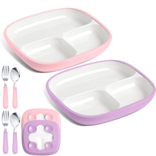 Teenyyou 2 Pcs Porcelain Plates with Silicone Sleeves for Toddlers