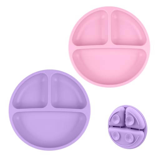 Vicloon Suction Plates 2 Pcs BPA-Free Toddler Silicone Plates with Divided Design