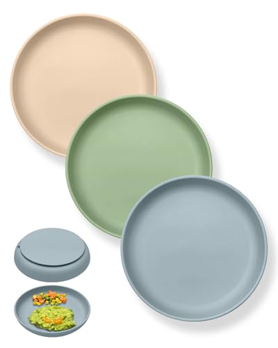 Qyeejong Classic Toddler Plates 3 Pack Suction Non-Slip 1