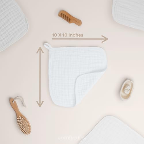 Comfy Cubs Muslin Washcloths 10 Pack - Soft 6-Layer for Sensitive Skin