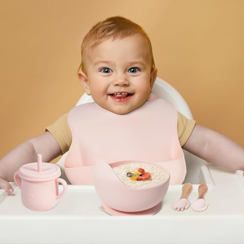 Dormlony 9pc BPA Free Silicone Baby Feeding Set Pink