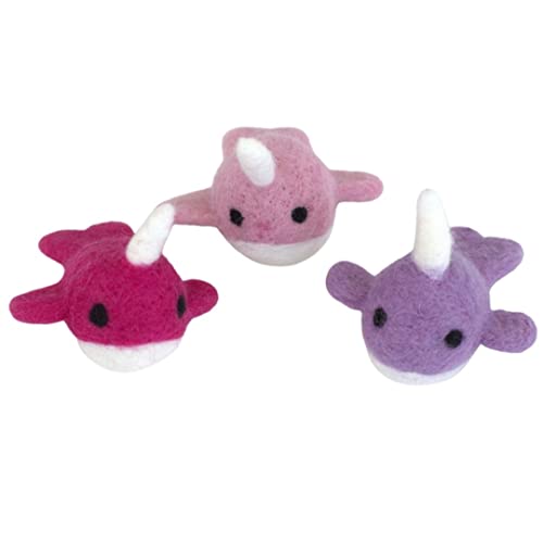 Wool Felt Narwhals Set of 3 - Dark Pink Baby Pink Lavender
