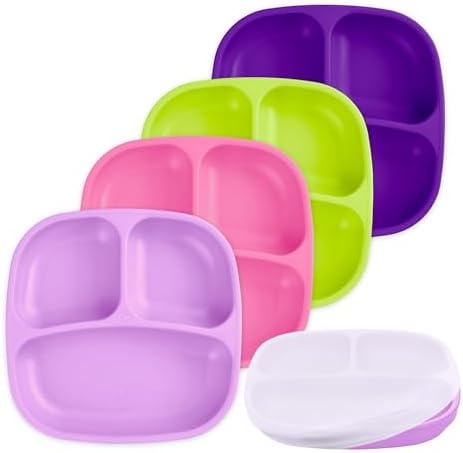Re-Play 4 Pack Divided Plates for Kids - BPA Free and Stackable