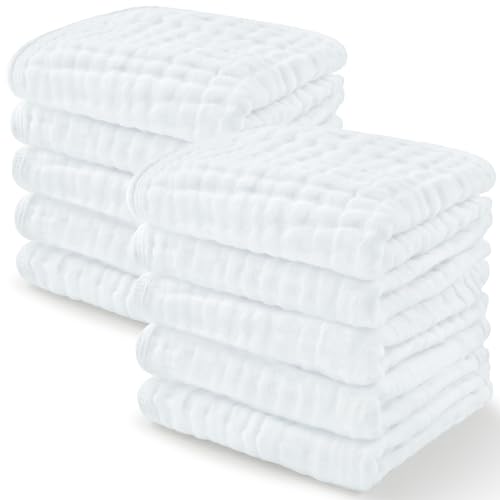 Comfy Cubs Muslin Washcloths 10 Pack - Soft 6-Layer for Sensitive Skin