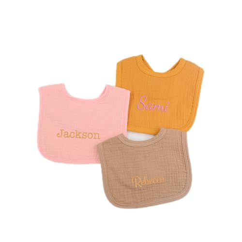 Custom Muslin Baby Bibs for Unisex Boys Girls with Embroidered Name