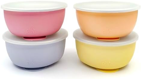 Elk and Friends 4 Pack Suction Stainless Steel Bowls for Babies Toddlers