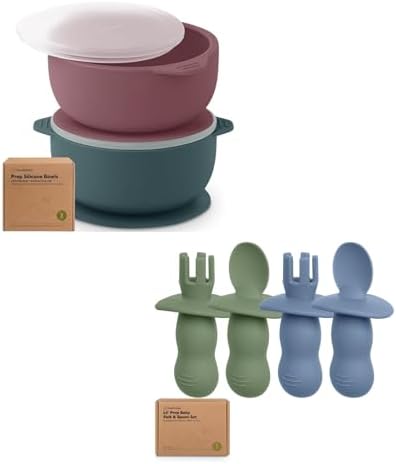 KeaBabies 2-Pack Suction Baby Bowls with Lids and Utensils Set