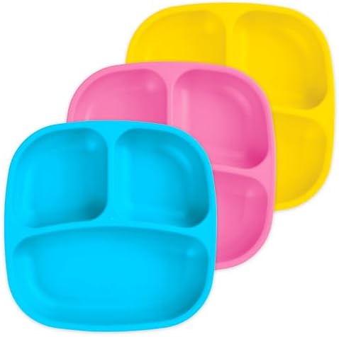 Re-Play Toddler Plates 3 Compartment Set - Dishwasher Safe Stackable Made in USA