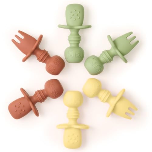 Tooshka Baby Utensil Set 6pcs - BLW Friendly - BPA Free - Brown Green Yellow