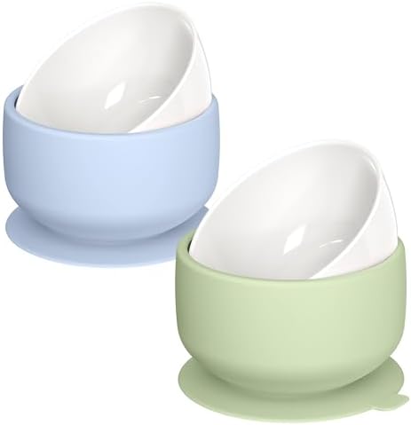 KingKam Kids Porcelain Bowls with Silicone Suction Sleeve 2-Pack