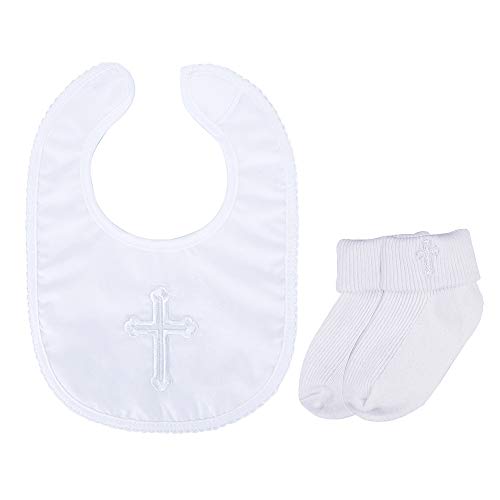 ESTAMICO Infant Baby Christening Cross Bib Socks 2 Pack