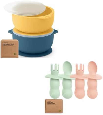 KeaBabies 2-Pack Suction Baby Bowls with Lids and Utensils 1