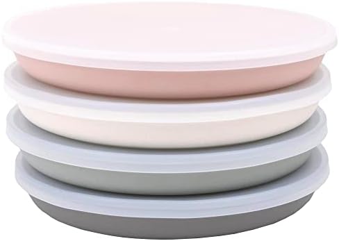 WeeSprout Bamboo Plates with Lids Set of 4 Kid-Sized
