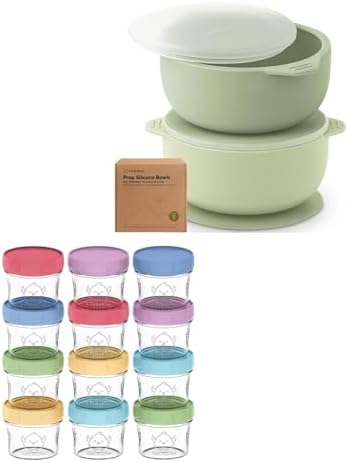 KeaBabies 2-Pack Suction Baby Bowls with Lids and 12-Pack Food Containers