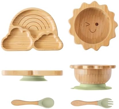 Bamboo Suction Plates Bowls Set for Baby Toddler