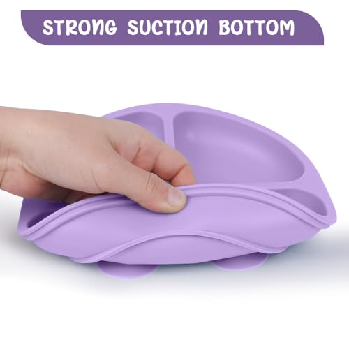 Vicloon Suction Plates 2 Pcs BPA-Free Toddler Silicone Plates with Divided Design