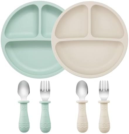 PandaEar Baby Feeding Set 2 Pack Silicone Stainless Steel 1