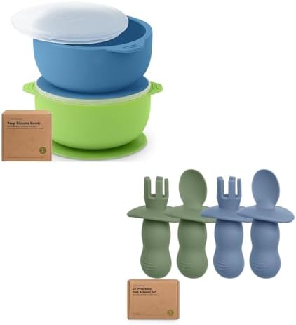KeaBabies 2-Pack Suction Bowls with Lids and Utensils Set 1