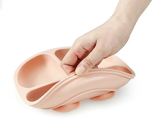 PandaEar 3 Pack Toddler Plates with Spoons - PinkBrownBrick Red 1