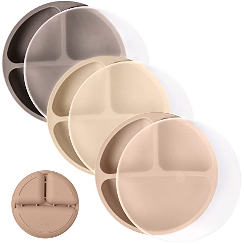WeeSprout 3 Pack Silicone Plates with Lids for Babies and Toddlers