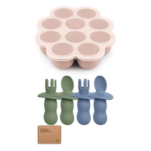KeaBabies Silicone Baby Food Freezer Tray with Clip Lid and 2-Set Utensils