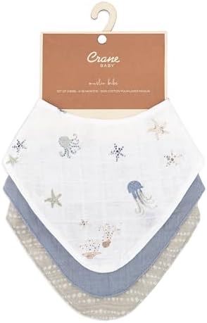 Crane Baby Soft Muslin Bib Set for Teething and Drooling