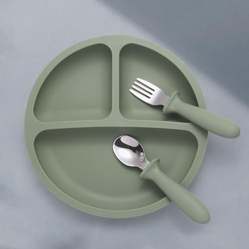 Eascrozn Baby Feeding Set 2 Pack Silicone Suction Plates Cutlery