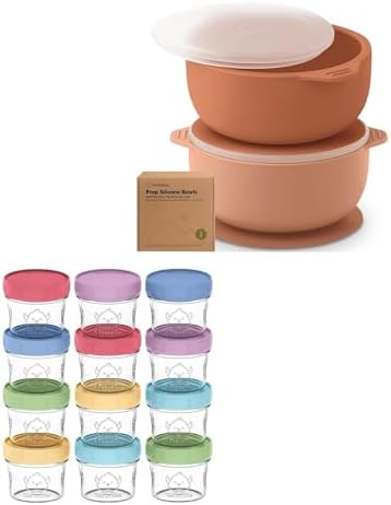 KeaBabies 2-Pack Suction Bowls with Lids and 12-Pack Food Containers