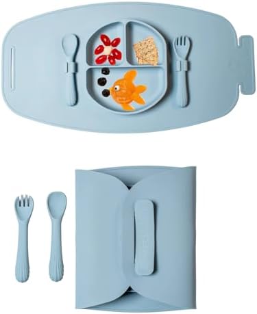 Modern Mini Silicone Suction Plate with Fork Spoon