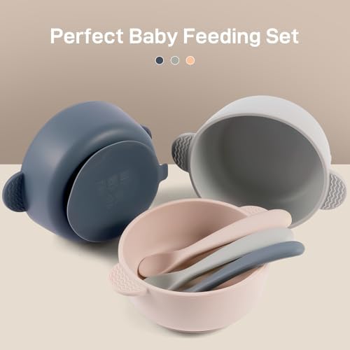 Eascrozn Silicone Baby Feeding Set 3 Bowls 3 Spoons