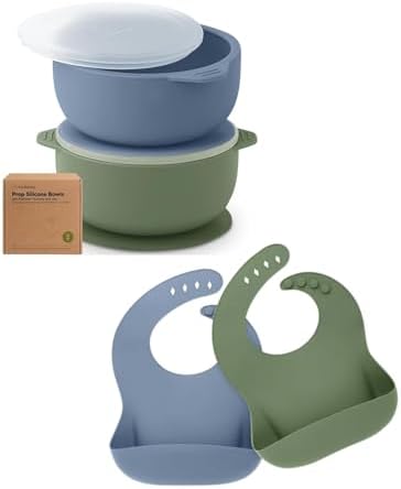 KeaBabies 2-Pack Suction Bowls Bibs - BPA-Free Leakproof Food-Grade