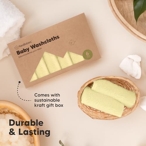 KeaBabies 6-Pack Bamboo Washcloths - Carrot 10x10 Soft for Babies