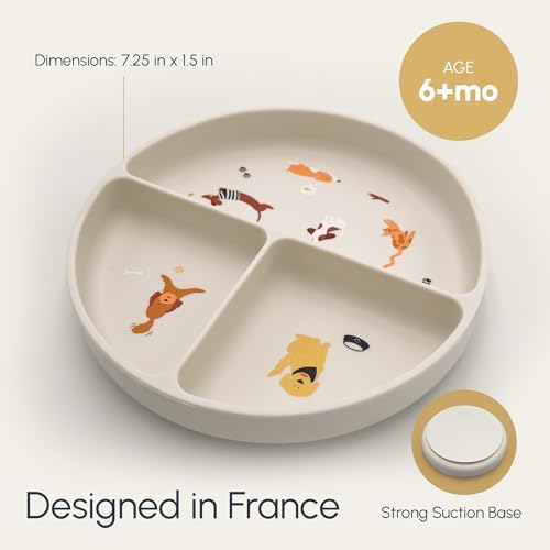 Silicone Plates with Suction - Baby Toddler Feeding Dish Beige - Dogs and Cats