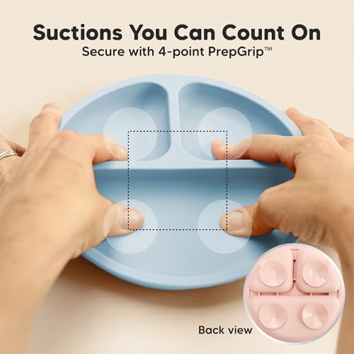 KeaBabies Suction Plates - 3-Pack BPA-Free Silicone Toddler Plates with PrepGrip Technology