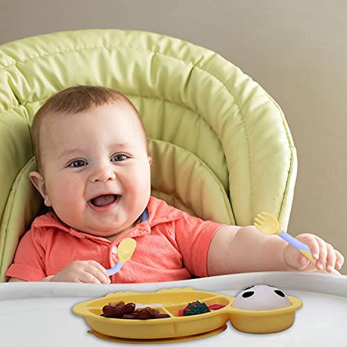 NICINGU Baby Plates with Suction - Yellow Tortoise Set of 10
