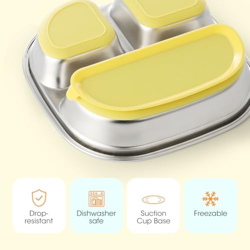 AIEVE Stainless Steel Baby Plate with Suction Base and Dividers