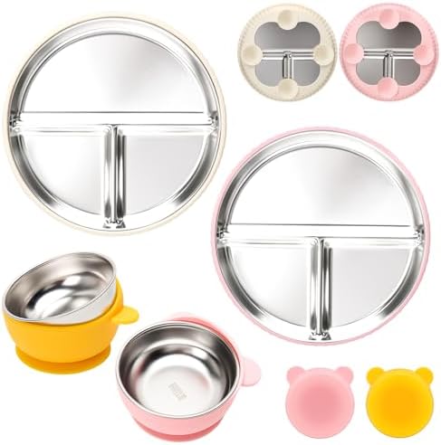 MISSLILI 4-Pack Stainless Steel Plates Bowls Set