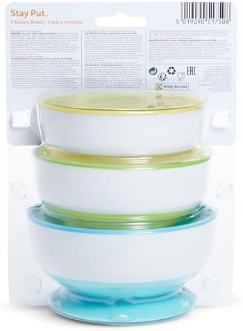 Munchkin Stay Put Suction Bowls 3 Pack Blue Green Yellow