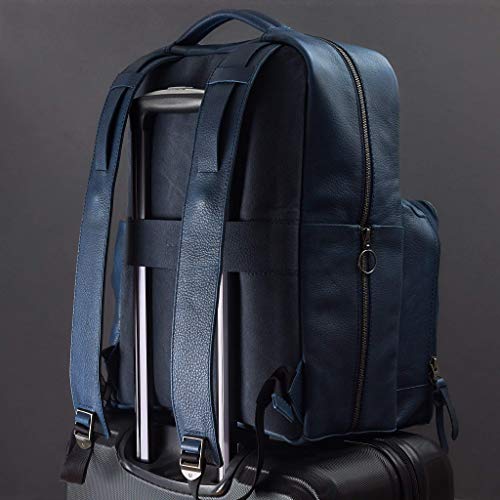Capra Leather Blue Diaper Bag Backpack Multi Functional with Changing Pad