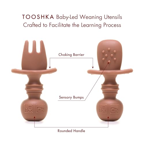 Tooshka Baby Utensil Set 6pcs - BLW Friendly - BPA Free - Brown Green Yellow