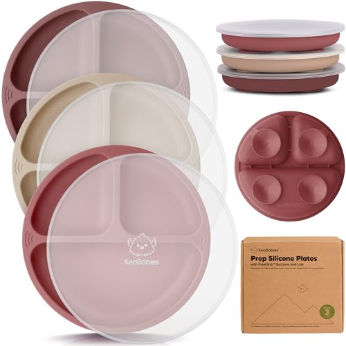 KeaBabies Suction Plates with Lids - 3-Pack