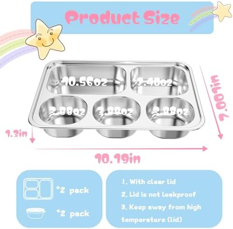 Bakpoco Stainless Steel Divided Plate 2 Pack 5 Sections